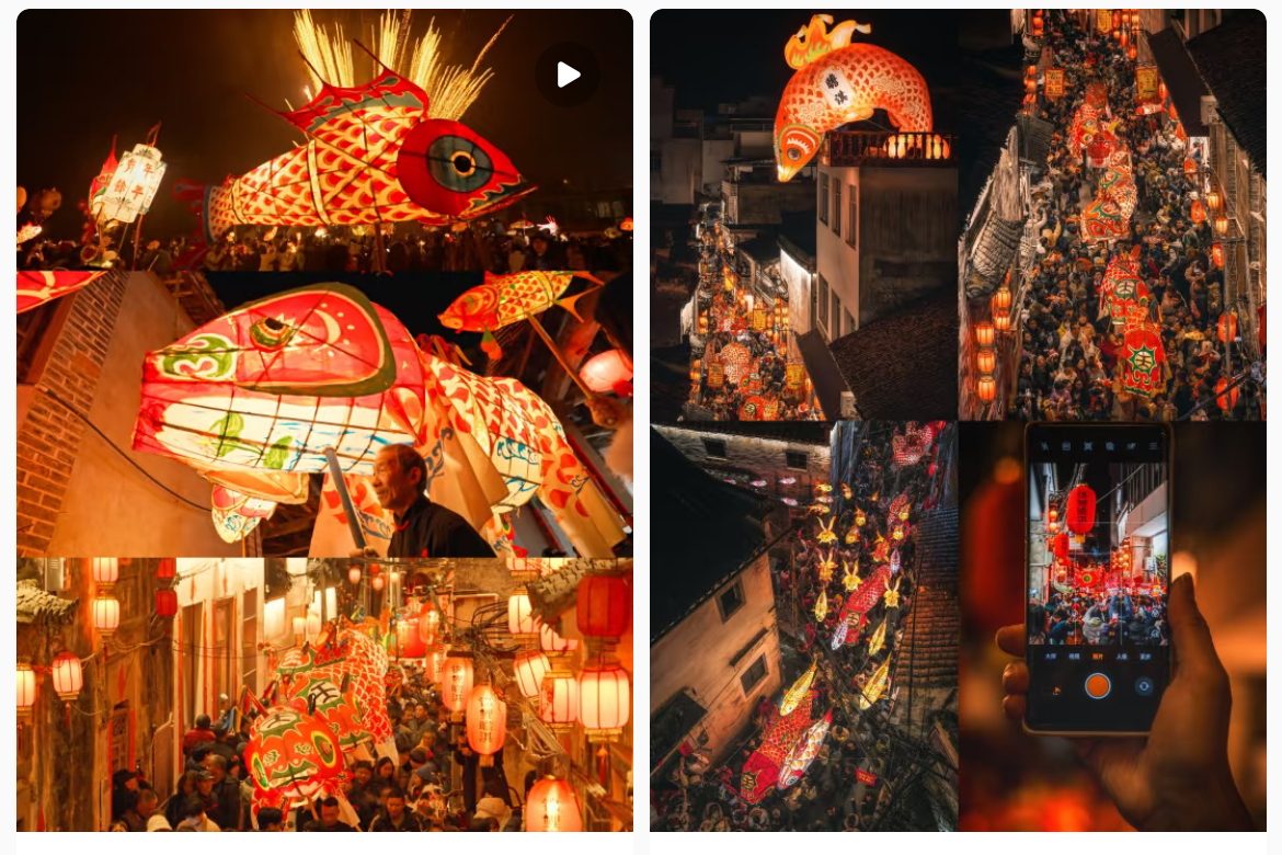 魚燈相關(guān)視頻、圖片獲得數(shù)萬(wàn)點(diǎn)贊。社交媒體截圖